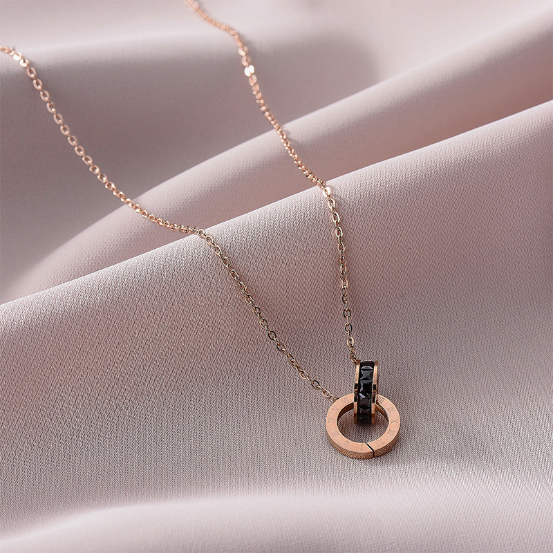 Wholesale Titanium Steel Stainless Steel Butterfly Double Ring Necklace