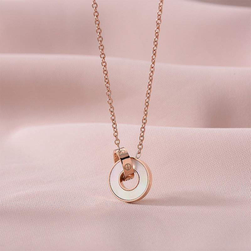 Wholesale Titanium Steel Stainless Steel Butterfly Double Ring Necklace