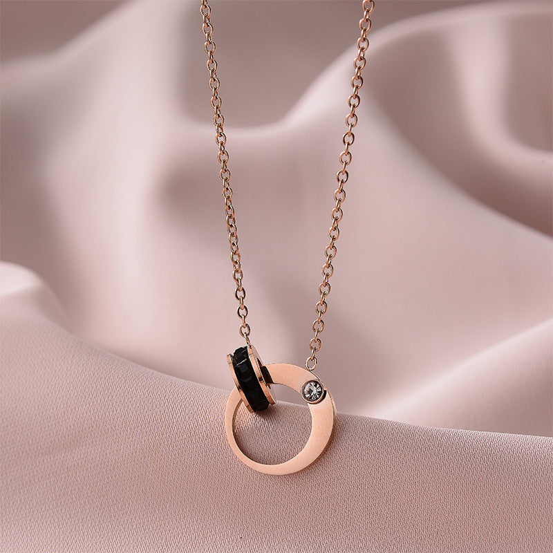 Wholesale Titanium Steel Stainless Steel Butterfly Double Ring Necklace