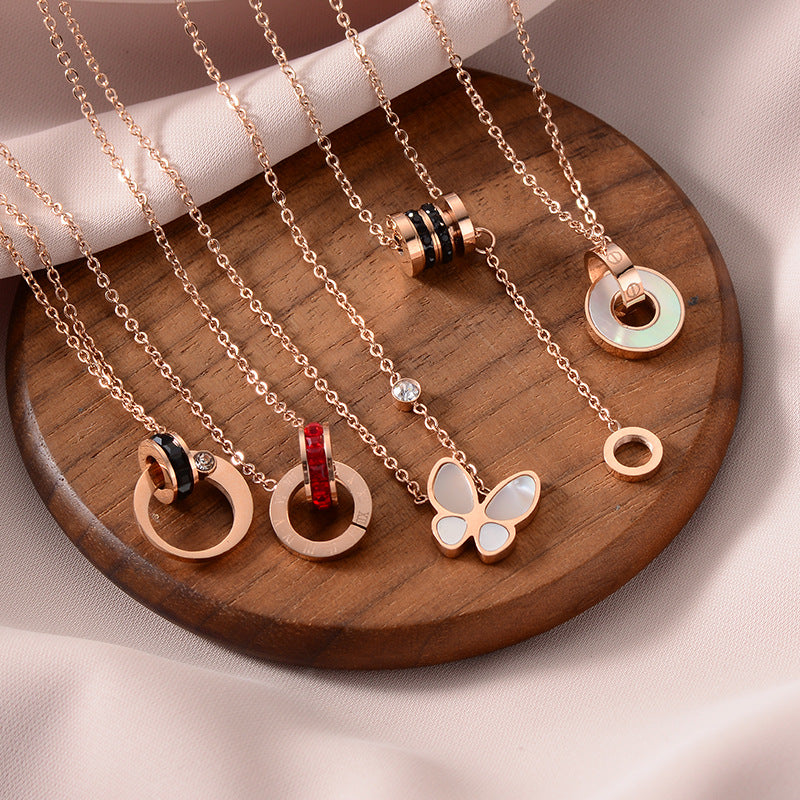 Wholesale Titanium Steel Stainless Steel Butterfly Double Ring Necklace