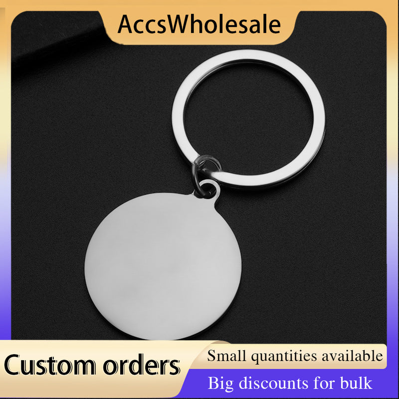 Custom Keychain with Laser Engraved Text or Logo - Multi-color Round Hanging Plate Engraved Metal Keychain