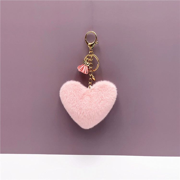 Wholesale Red Plush Heart Keychain With Tassel Cute Bag Charm Car Key Accessory Decorative Gift