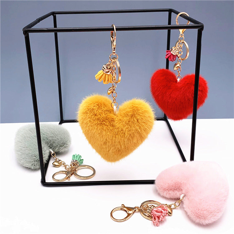 Wholesale Red Plush Heart Keychain With Tassel Cute Bag Charm Car Key Accessory Decorative Gift