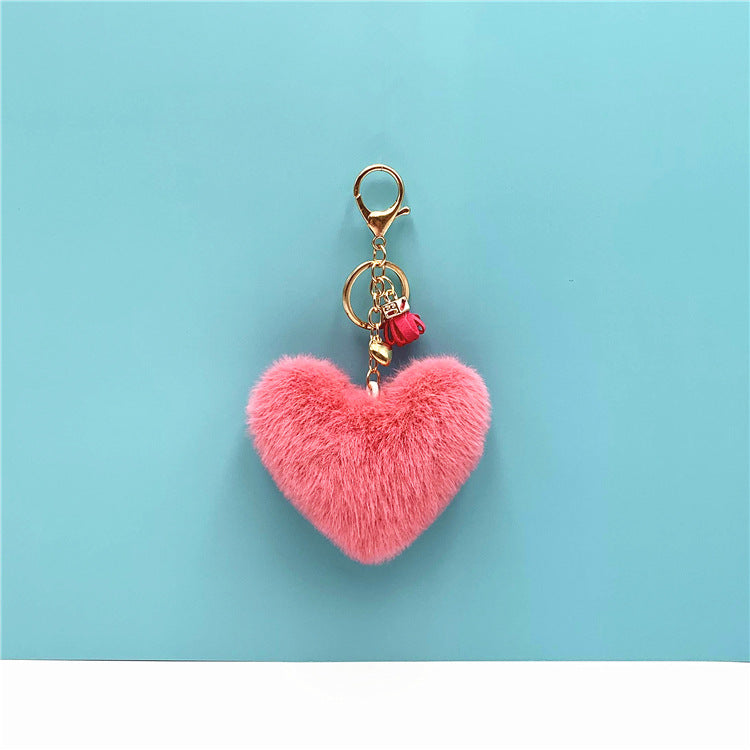 Wholesale Red Plush Heart Keychain With Tassel Cute Bag Charm Car Key Accessory Decorative Gift