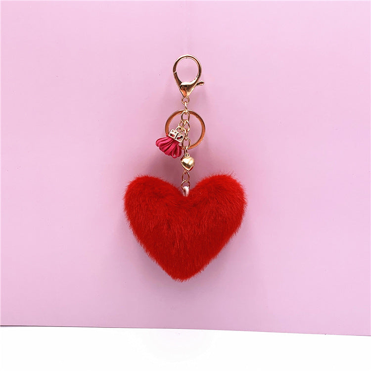 Wholesale Red Plush Heart Keychain With Tassel Cute Bag Charm Car Key Accessory Decorative Gift