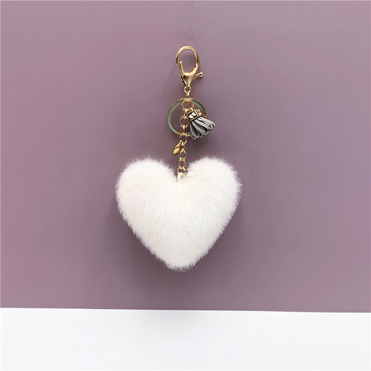 Wholesale Red Plush Heart Keychain With Tassel Cute Bag Charm Car Key Accessory Decorative Gift