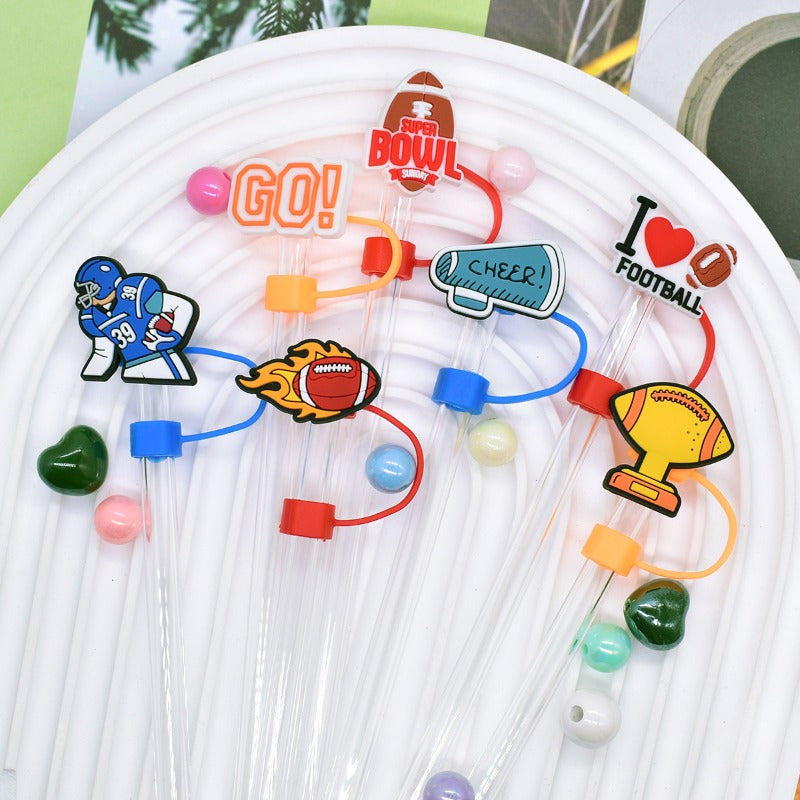 Wholesale Random 100pcs Football Series 10mm PVC Soft Straw Tube Cap  ACC-SCR-RYY114