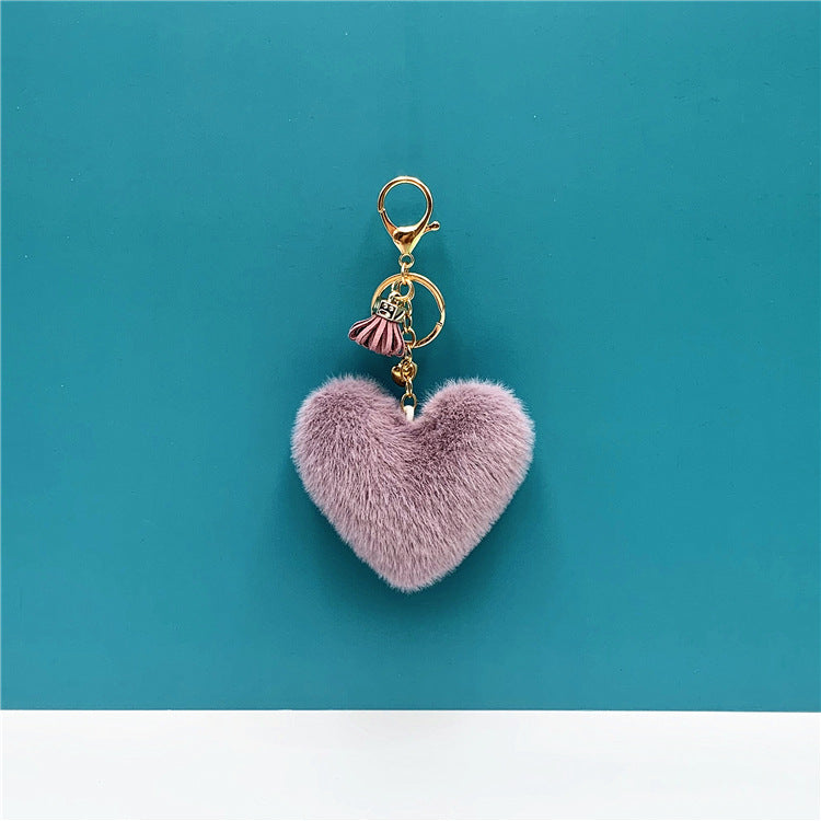 Wholesale Red Plush Heart Keychain With Tassel Cute Bag Charm Car Key Accessory Decorative Gift