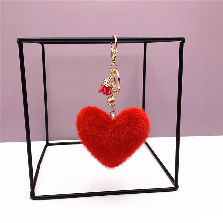 Wholesale Red Plush Heart Keychain With Tassel Cute Bag Charm Car Key Accessory Decorative Gift