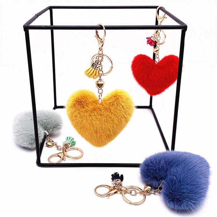 Wholesale Red Plush Heart Keychain With Tassel Cute Bag Charm Car Key Accessory Decorative Gift