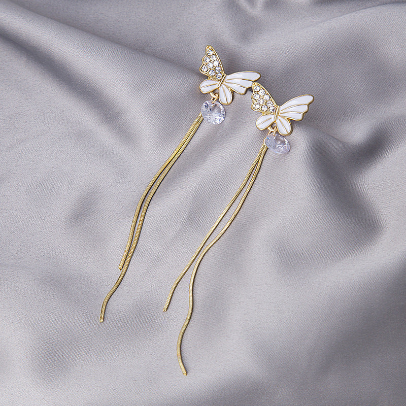 Wholesale Tassel Inlaid Diamond Butterfly Flower Pearl S925 Silver Needle Alloy Earrings ACC-ES-MDD011