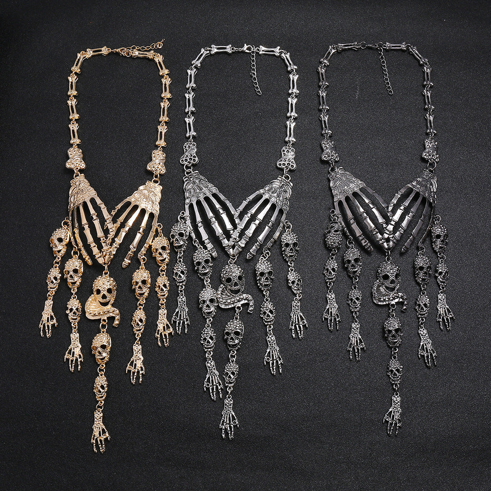 Wholesale Alloy Skull Ghost Hand Pendant Necklace  Punk Vintage Style Fashion Accessory for Resale
