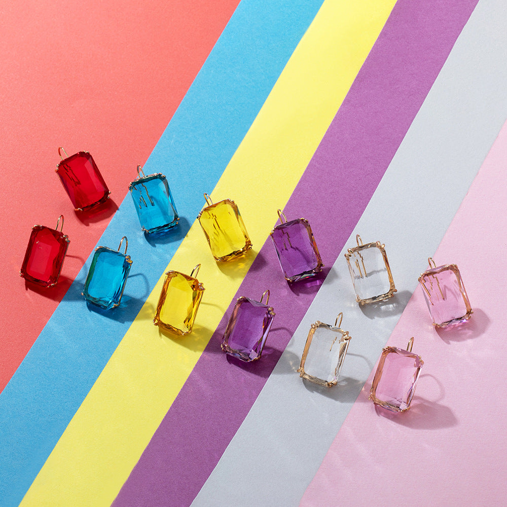 Wholesale  Color Transparent Square Zircon Earrings