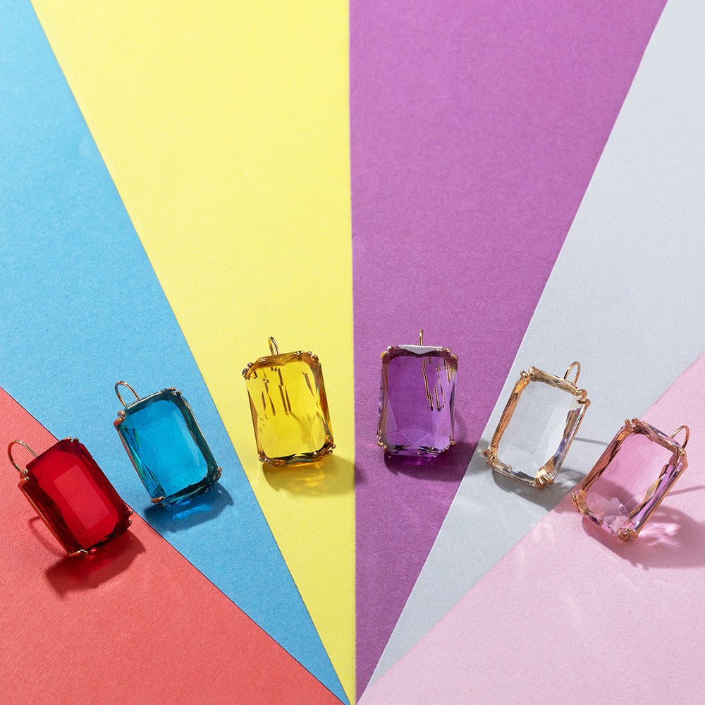 Wholesale  Color Transparent Square Zircon Earrings