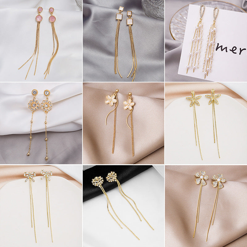 Wholesale Tassel Inlaid Diamond Butterfly Flower Pearl S925 Silver Needle Alloy Earrings ACC-ES-MDD011