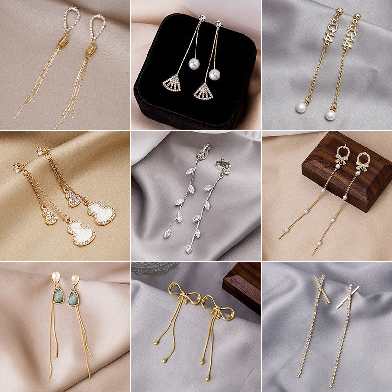 Wholesale Tassel Inlaid Diamond Butterfly Flower Pearl S925 Silver Needle Alloy Earrings ACC-ES-MDD011