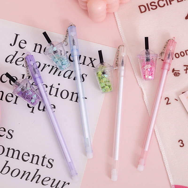 Wholesale creative sequins milk tea cup hanging chain pen