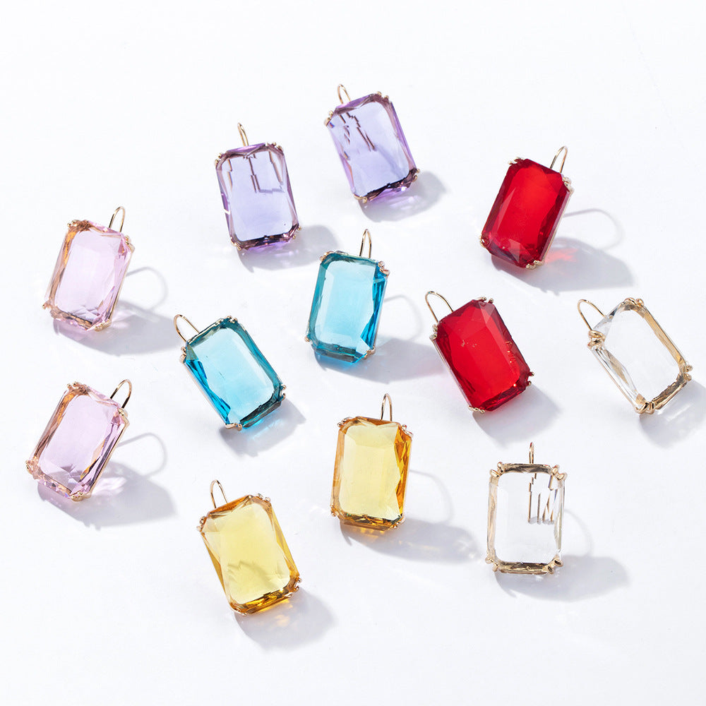 Wholesale  Color Transparent Square Zircon Earrings