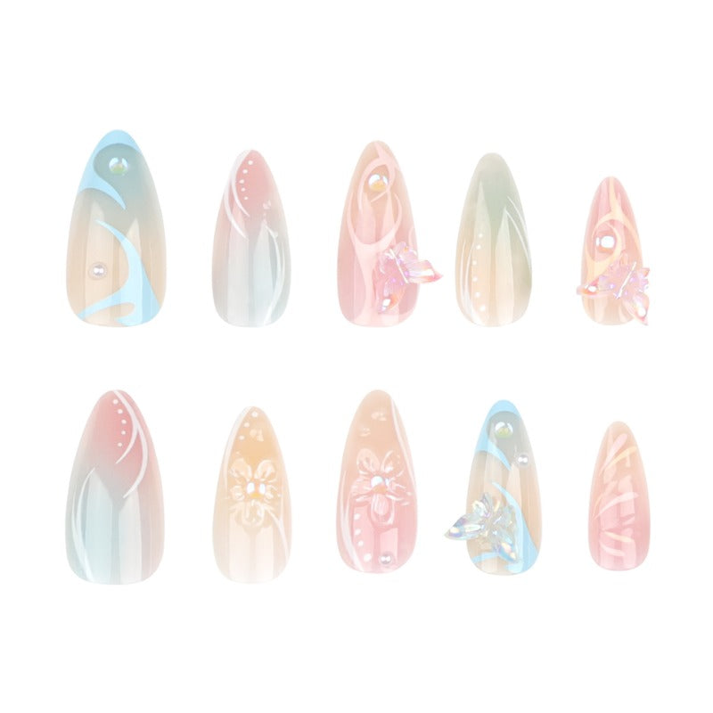 Wholesale 24 Pieces/box Short Butterfly Press-on Nails Kits Nail Stickers  ACC-NS-LeFan111