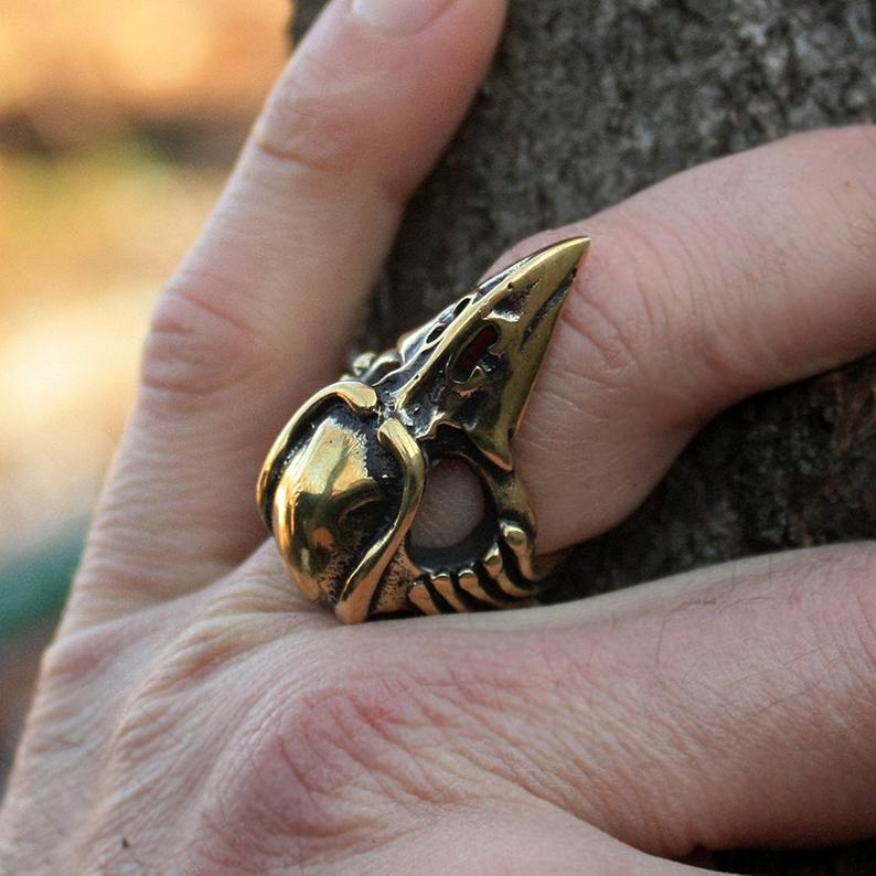 Wholesale Ancient Bronze 3D Crow Skull Ring  Gift Fashion Accessory
