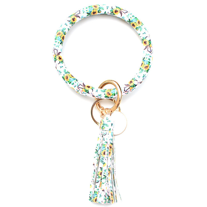 Wholesale Western Style Leopard Print Cow Print Cactus Leather Wristlet Keychain ACC-KC-QiuXue003