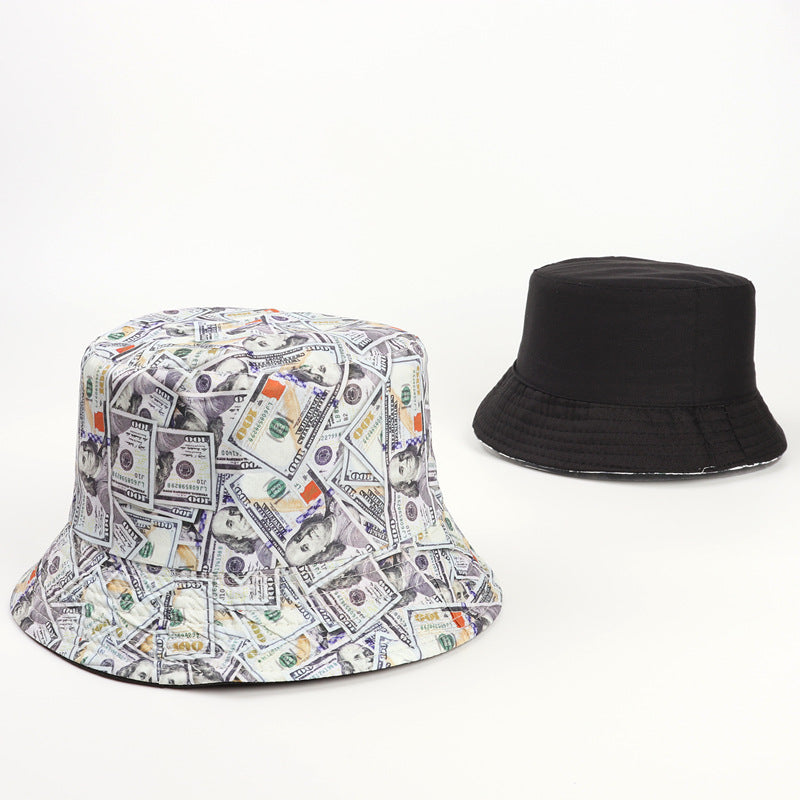 Wholesale Dollar Printed Pattern Double-sided Fisherman Hat  All-match Fashion Pot Hat Bucket Hat