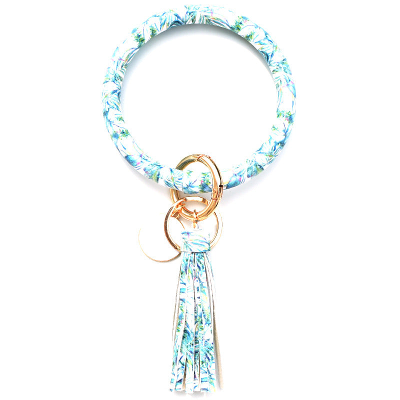 Wholesale Western Style Leopard Print Cow Print Cactus Leather Wristlet Keychain ACC-KC-QiuXue003