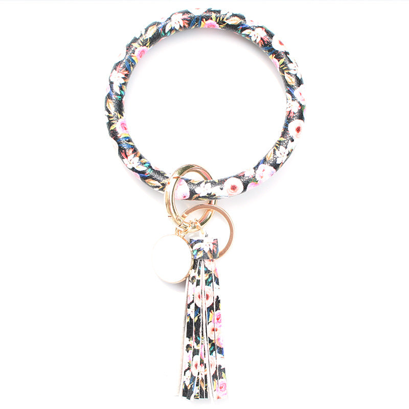 Wholesale Western Style Leopard Print Cow Print Cactus Leather Wristlet Keychain ACC-KC-QiuXue003