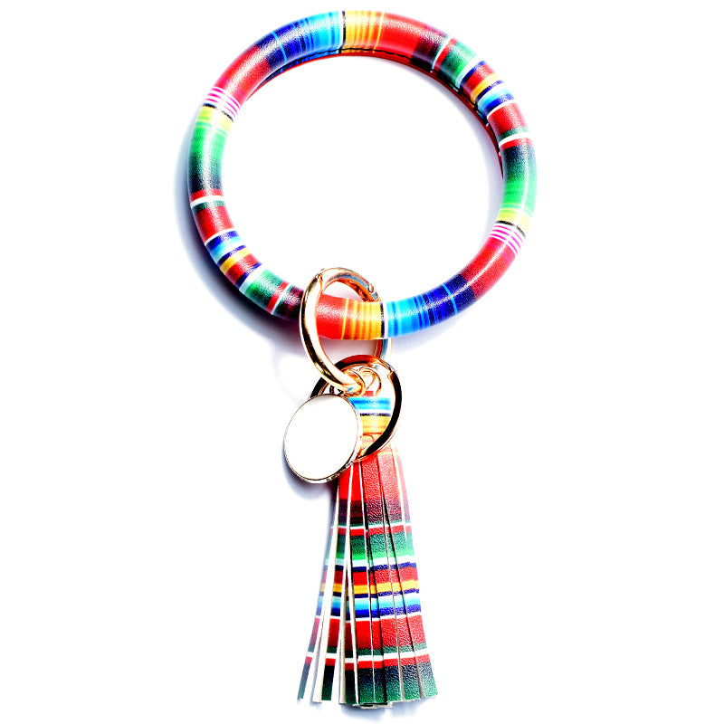 Wholesale Western Style Leopard Print Cow Print Cactus Leather Wristlet Keychain ACC-KC-QiuXue003