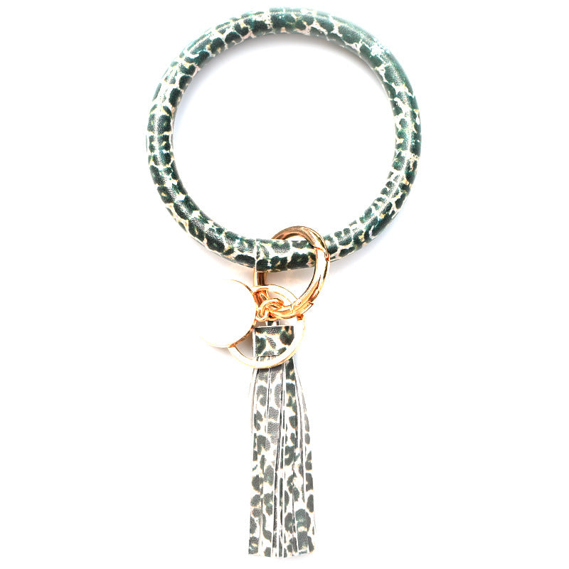 Wholesale Western Style Leopard Print Cow Print Cactus Leather Wristlet Keychain ACC-KC-QiuXue003