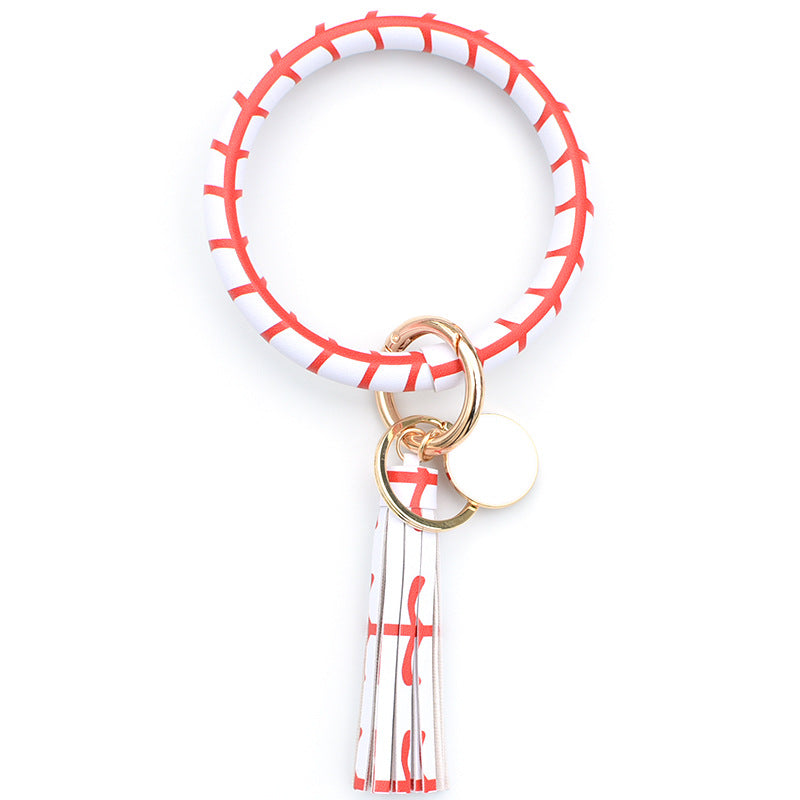 Wholesale Western Style Leopard Print Cow Print Cactus Leather Wristlet Keychain ACC-KC-QiuXue003