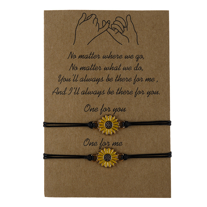 Wholesale Alloy Dripping Oil Flower Bracelet Adjustable Woven Sunflower Design Women S Everyday Wear