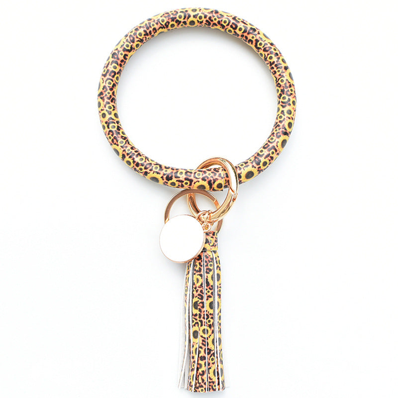 Wholesale Western Style Leopard Print Cow Print Cactus Leather Wristlet Keychain ACC-KC-QiuXue003