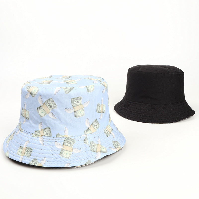 Wholesale Dollar Printed Pattern Double-sided Fisherman Hat  All-match Fashion Pot Hat Bucket Hat