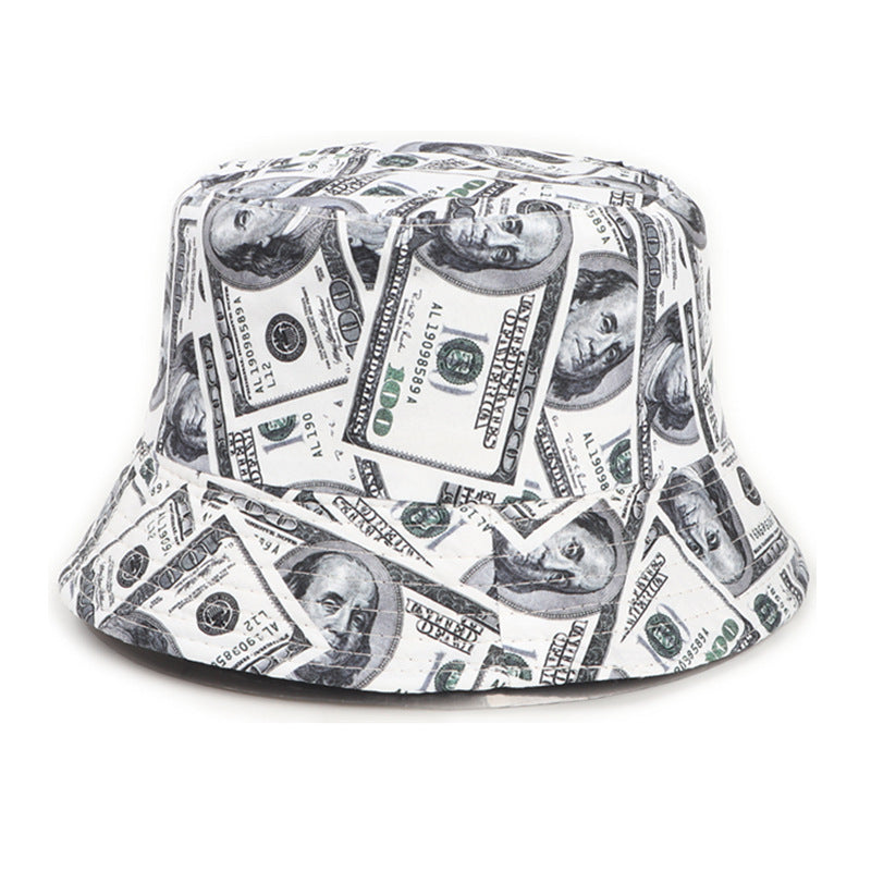 Wholesale Dollar Printed Pattern Double-sided Fisherman Hat  All-match Fashion Pot Hat Bucket Hat