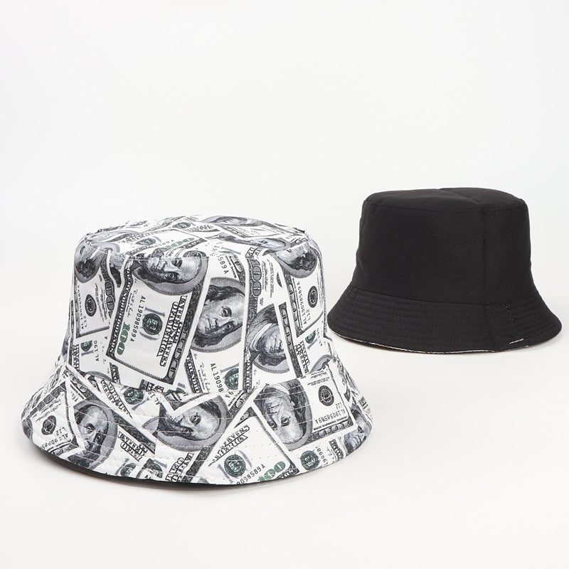 Wholesale Dollar Printed Pattern Double-sided Fisherman Hat  All-match Fashion Pot Hat Bucket Hat