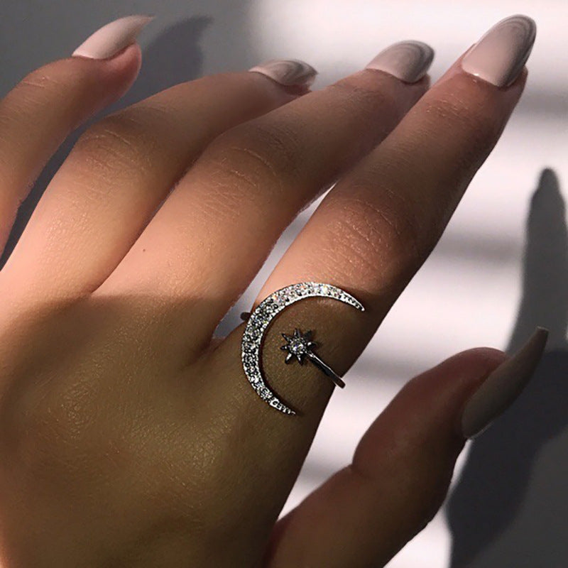 Wholesale Ethnic Star Moon Crescent Open Ring Trendy Women S Fashion Jewelry Accessory Boutique Resale Gift