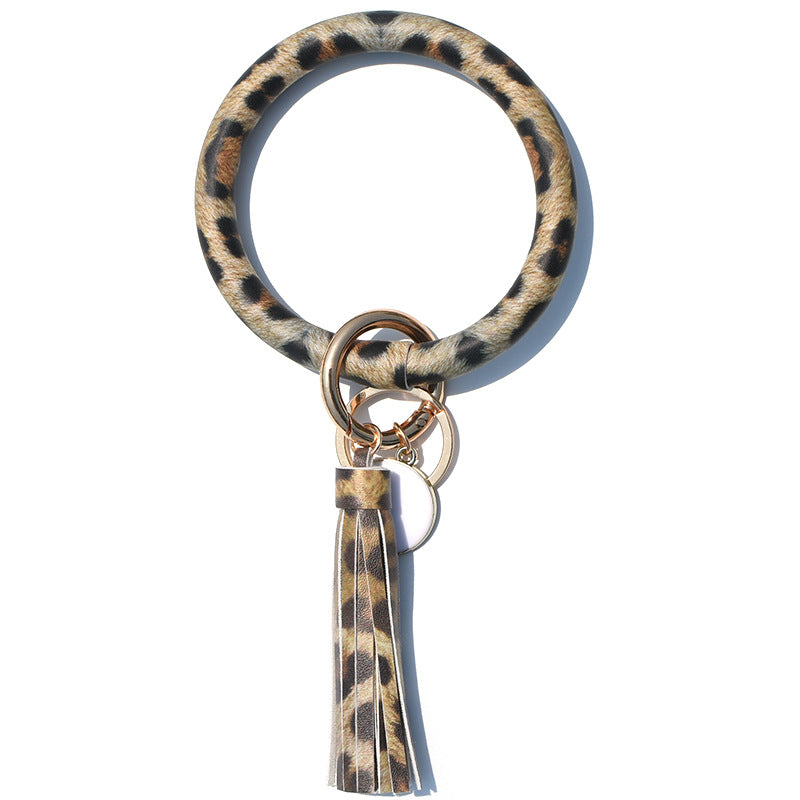 Wholesale Western Style Leopard Print Cow Print Cactus Leather Wristlet Keychain ACC-KC-QiuXue003