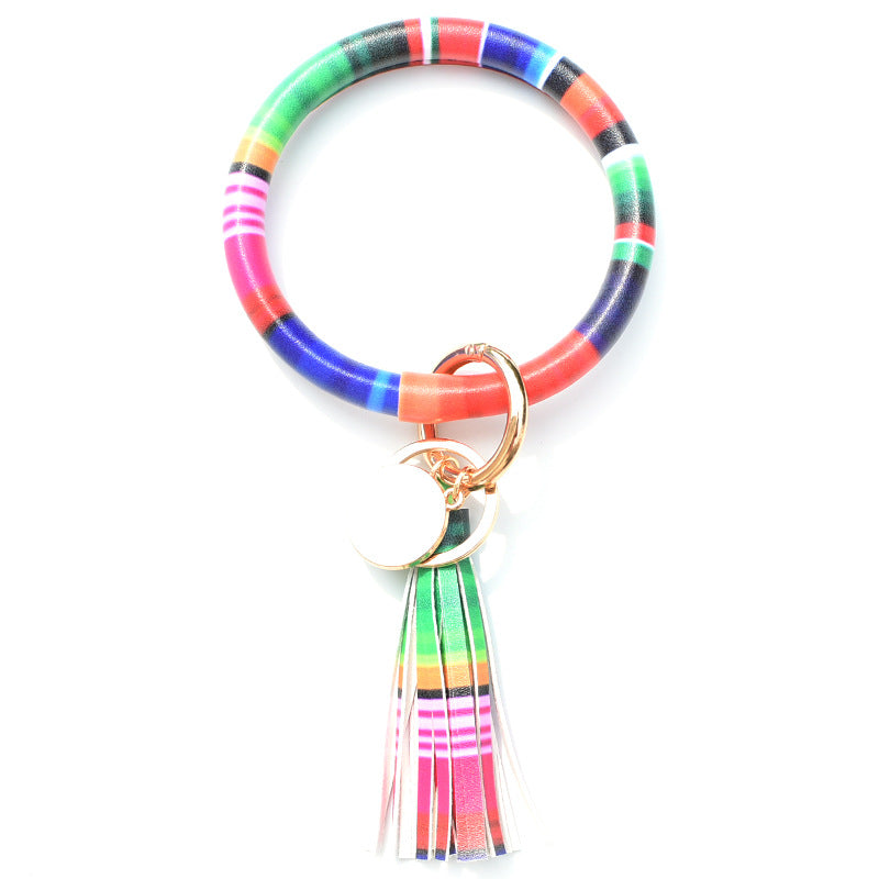 Wholesale Western Style Leopard Print Cow Print Cactus Leather Wristlet Keychain ACC-KC-QiuXue003