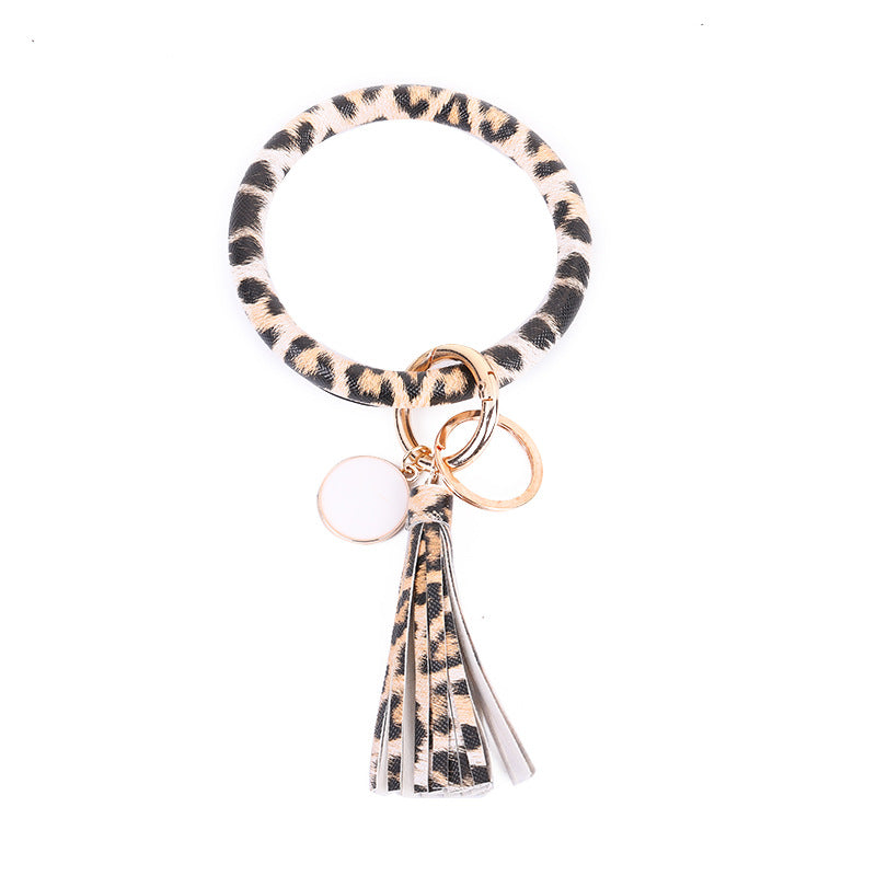Wholesale Western Style Leopard Print Cow Print Cactus Leather Wristlet Keychain ACC-KC-QiuXue003