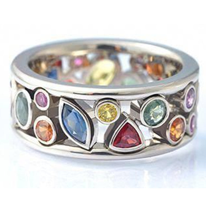 Wholesale Geometric Openwork Multi-Color Ring with Diamond Accents — Zirconia Jewelry