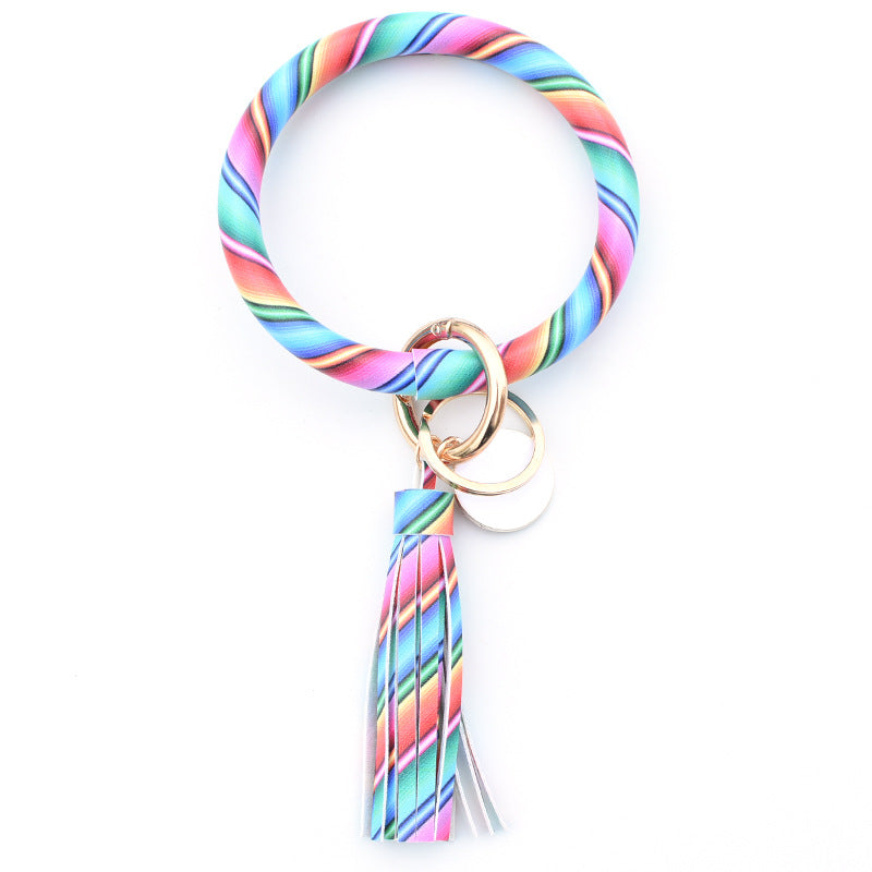 Wholesale Western Style Leopard Print Cow Print Cactus Leather Wristlet Keychain ACC-KC-QiuXue003