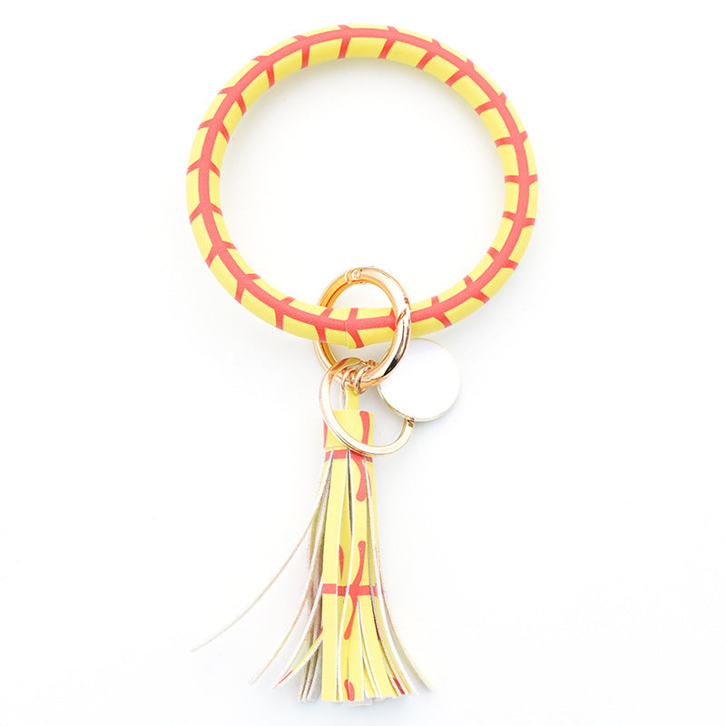 Wholesale Western Style Leopard Print Cow Print Cactus Leather Wristlet Keychain ACC-KC-QiuXue003