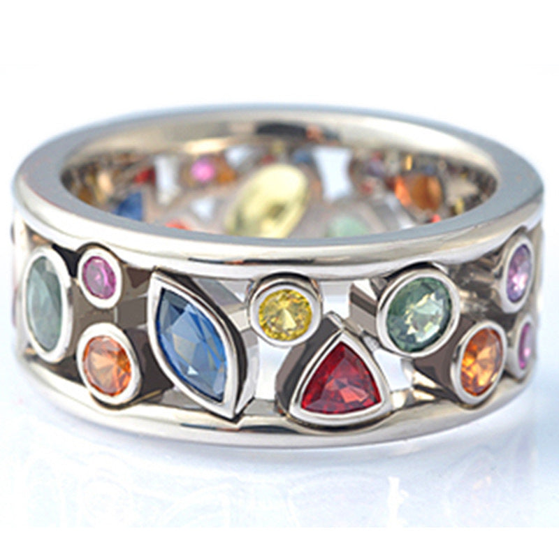 Wholesale Geometric Openwork Multi-Color Ring with Diamond Accents — Zirconia Jewelry