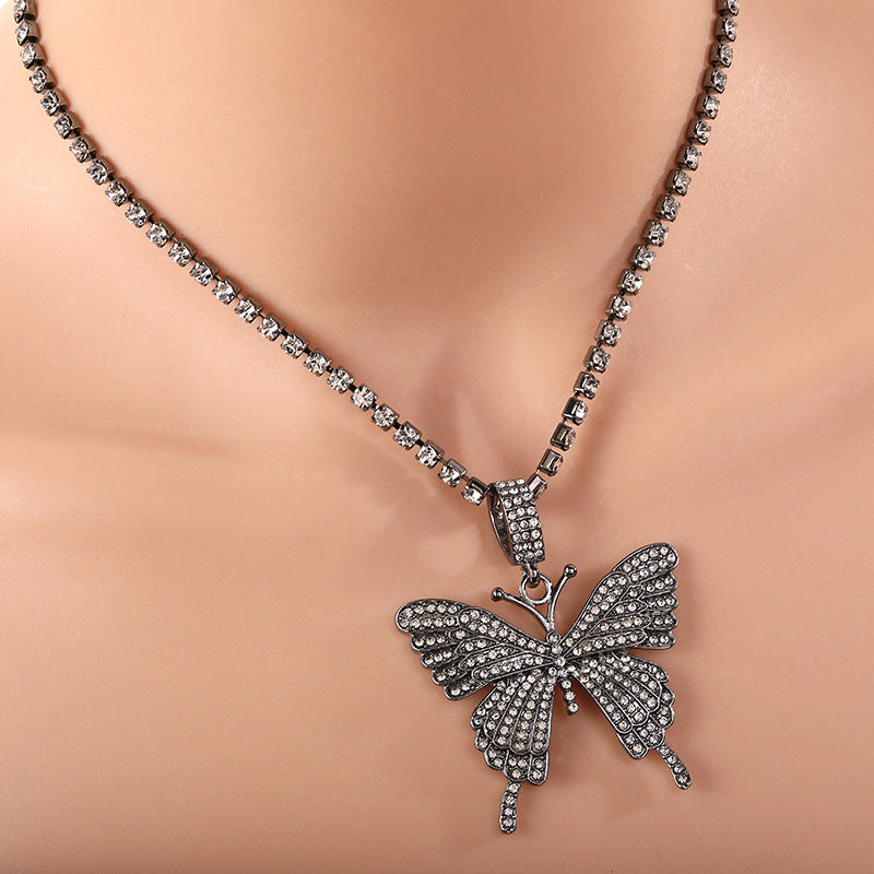Wholesale  punk style Hip-Hop diamond butterfly necklac