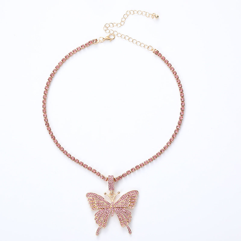 Wholesale  punk style Hip-Hop diamond butterfly necklac