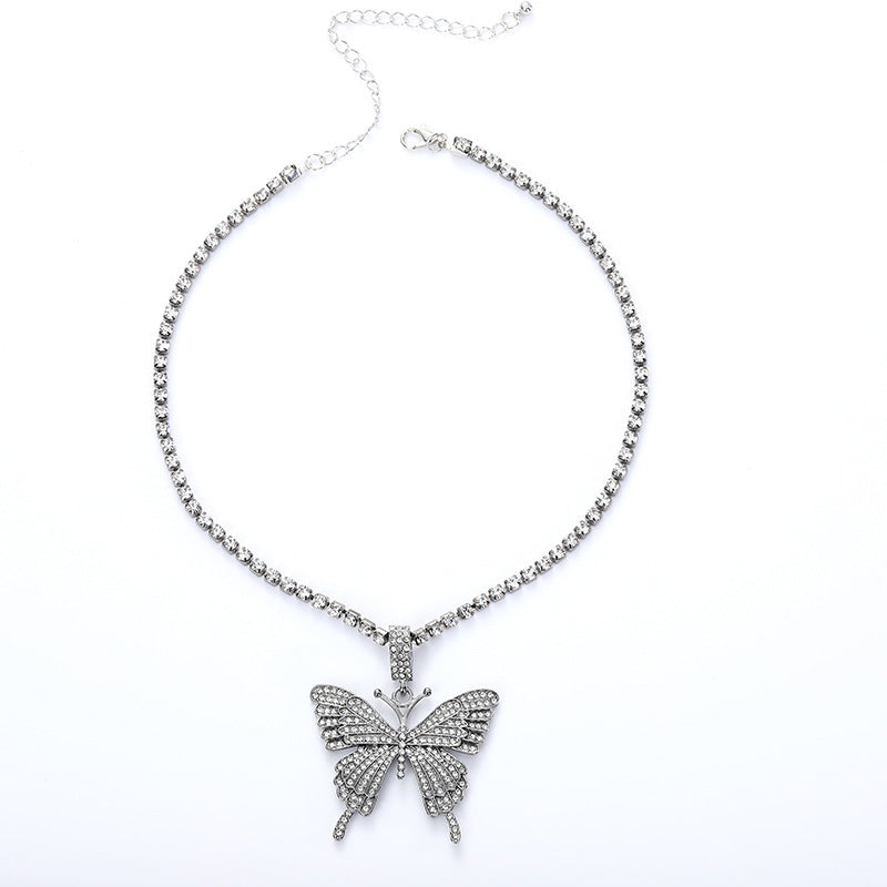 Wholesale  punk style Hip-Hop diamond butterfly necklac