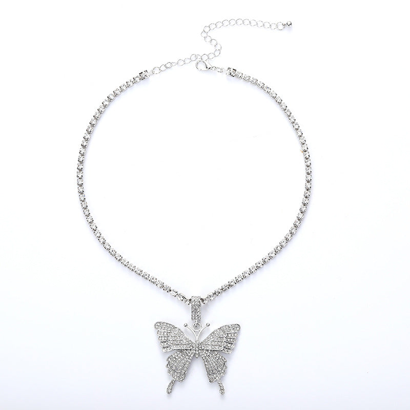 Wholesale  punk style Hip-Hop diamond butterfly necklac