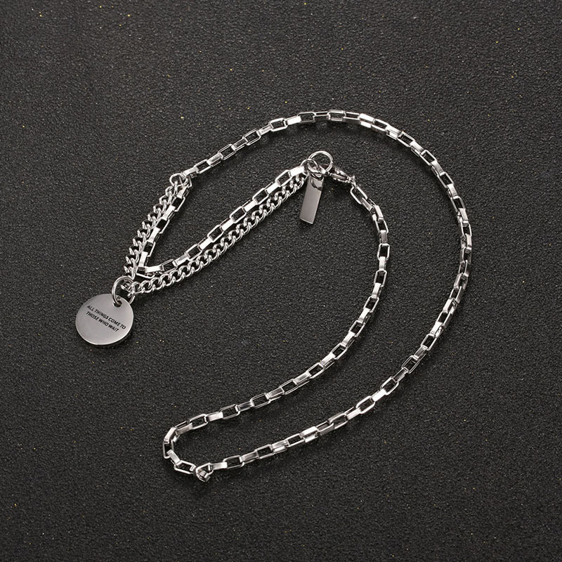 Wholesale Spliced double Layer Titanium Steel Round Necklaces ACC-NE-Yixin008