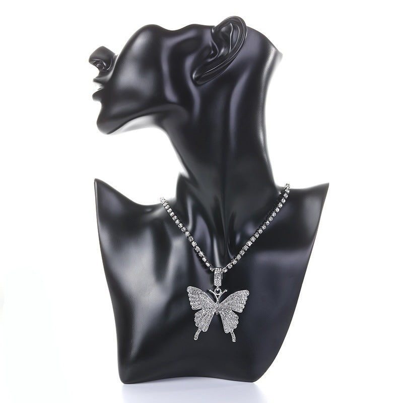 Wholesale  punk style Hip-Hop diamond butterfly necklac